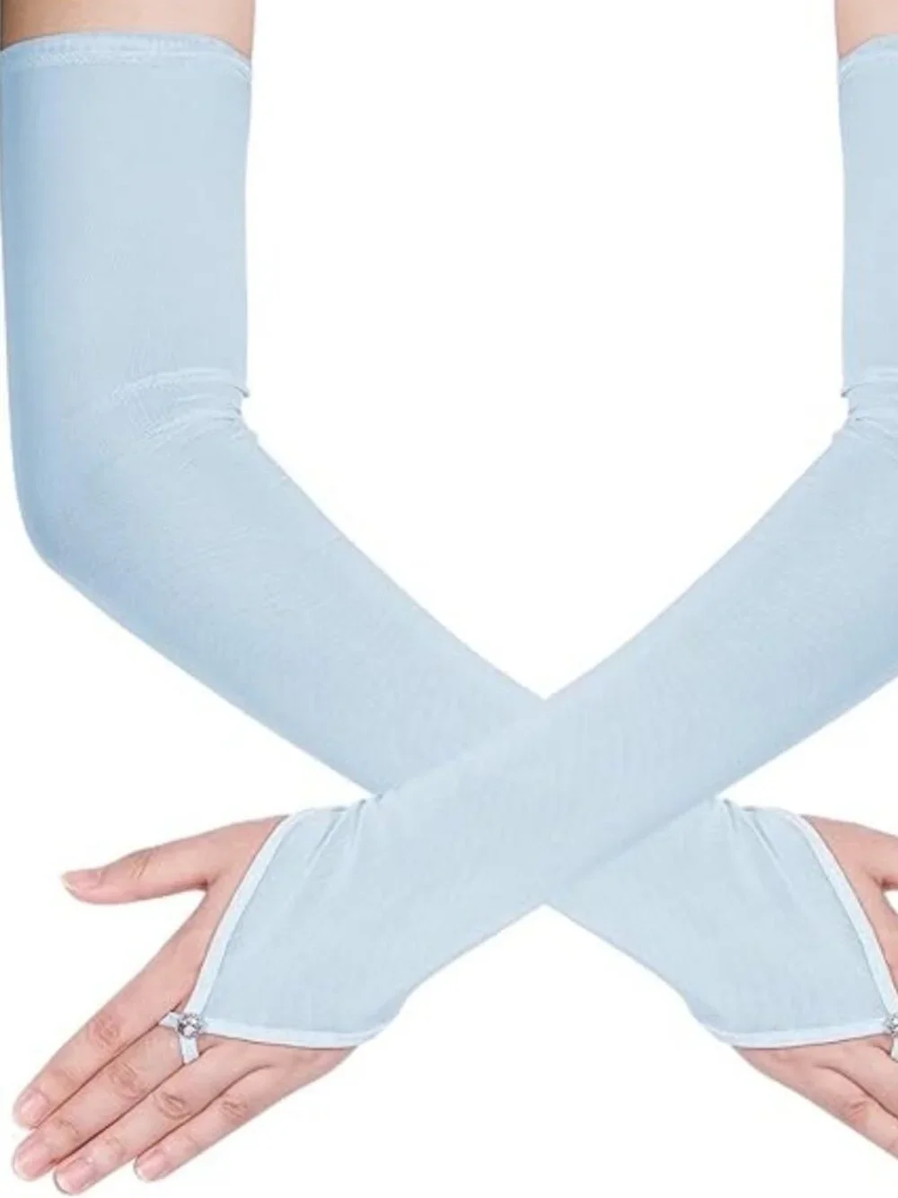 Women's Fingerless Light Blue Tulle Long Gloves Wedding Halloween Party Costume